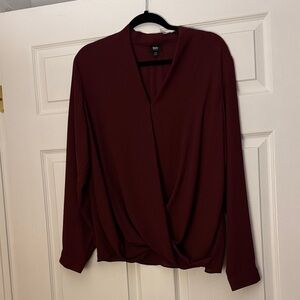 Mossimo Supply Co. Draped V-Neck Long Sleeve Blouse in Burgundy